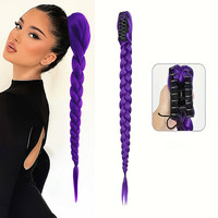 En gros Perruque queue de cheval tressée synthétique violette, tresses torsadées et tresses boxe, confectionnée à la machine, extensions de cheveux pour femmes tendance