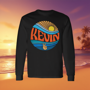 T-shirt a maniche lunghe Kevin con design vintage tramonto, stile groovy - Product Image 3