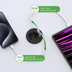 Utilisation hospitalière industrielle meubles dans le bureau œillet d'alimentation prise espace de travail à domicile encastrable multiprise 2m prise USB-C PD20W - Product Image 3