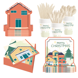 DAMAI Christmas Party Supplies Merry Christmas Themed Party Set Plates Cups Napkins for Outdoor Picnic Dinner Party Decoration - Product Image 1