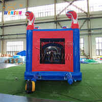 WINSUN Château gonflable drapeau américain avec double toboggan et piscine pour enfants, idéal pour les fêtes en extérieur et la location commerciale