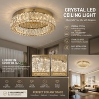 Lustre de plafond LED en cristal de luxe rond doré, style nordique moderne simple, pour salle à manger, salon, chambre, hôtel