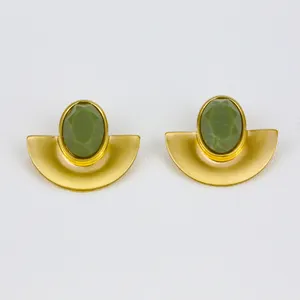 Gold Plated Earrings Jewelry Wholesale Geometric Acrylic Half Round Stud Earrings For Women