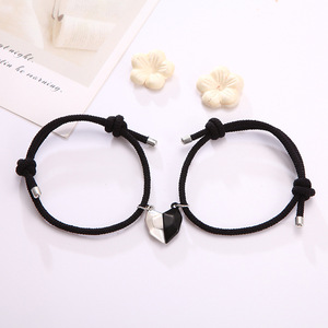 Thời trang hợp thời trang màu đen và trắng trái tim hợp kim Milan Dây vài Vòng đeo tay, một cặp của người bạn tốt nhất Vòng đeo tay, Bán buôn đồ trang sức - Product Image 2