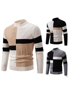 Vente en gros de tricots Offre Spéciale col montant bloc de couleurs rétro pull en tricot coupe ajustée chandails confortables anti-rides pour hommes - Product Image 6