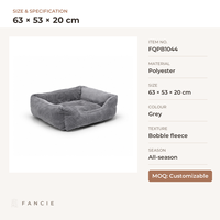 Lit pour chien en polyester gris en gros avec rebords surélevés, housse lavable, lit carré pour animaux de compagnie de petite et moyenne taille, OEM