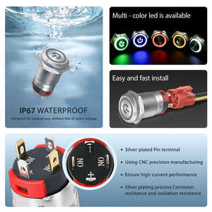 Interruptores de Botón Pulsador de Acero Inoxidable de Control de Señal 5A, Interruptor de Botón <span class=keywords><strong>Micro</strong></span> de 12 mm, 16 mm, 19 mm para Automóvil Eléctrico con Lámpara - Product Image 4