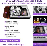 Ensemble de phares à LED pour Ford Ranger 2001-2011 Pick-up |   Feux de jour DRL avec clignotants séquentiels – Amélioration