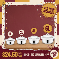 Ensemble de 4 casseroles de service pour cuisine, 1L, 2L, 4L, 6L, corps en acier inoxydable, couvercles avec poignées anneaux et boutons, poignées froides au toucher, pour fêtes de famille et mariages