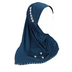Suppliers Wholesale Fashion Plain Color Pearls Design Instant Hijab Malaysia Hot Selling Women Niqab Under Scarf Hijab Inner Cap
