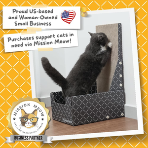 <b>Cardboard</b> <b>Cat</b> <b>Scratcher</b> Box & Bed - Dark Grey Diamond (Vertical L-Shaped) | Double-Sided Corrugated Pad for Indoor <b>Cats</b> - Product Image 6