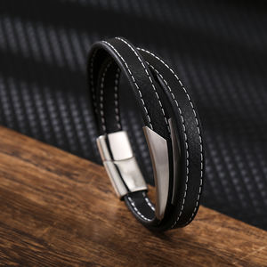 Men Jewelry <strong>Leather</strong> Engravable ID Bracelets Wide <strong>Leather</strong> <strong>Wristbands</strong> Bracelet for Men - Product Image 3