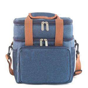 Sac à déjeuner double couche grande capacité en tissu Oxford, isotherme, pour pique-nique en extérieur et glacière avec bandoulière imperméable - Product Image 5