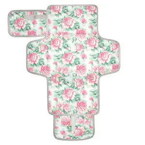 Fashion Flower Print Washable Portable Changing Infant Pad Waterproof Baby Changing Mat With Pocket
