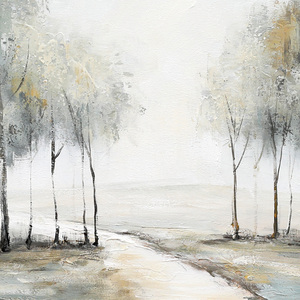 Decoración del Hogar, Arte Mural de Paisaje de Camino en un Bosque Brumoso, Pintura Abstracta Texturizada de Árboles, Pinturas al Óleo - Product Image 2
