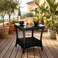 Table basse Joyeleisure moderne de luxe en osier beige avec structure en aluminium, ensemble de canapé d'extérieur portable en rotin PE durable pour jardin