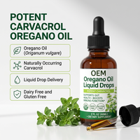 Huile d'origan liquide en gouttes 60ml, carvacrol puissant, soutient la santé intestinale et la fonction immunitaire, OEM ODM, étiquette privée