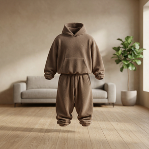 Ensemble de survêtement en polaire sherpa pour homme, sweat-shirt à capuche et pantalon de jogging, coupe ample, streetwear d'hiver, vêtements d'extérieur - Product Image 4