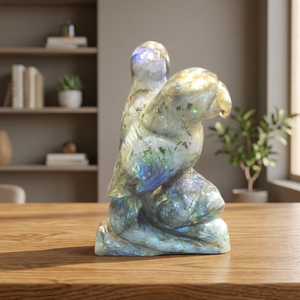 Figurine de paire de perroquets en pierre précieuse naturelle de labradorite |   Statue d'oiseau sculptée à la main, décoration de la maison, cadeau Feng Shui - Product Image 2