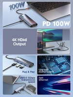 LDNIO DS-16H Hub multiport 6-en-1 Type-C avec station d'accueil 4K, adaptateur de charge USB-C PD et 6 ports USB 3.0