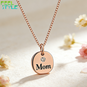 Collier pendentif délicat incrusté de zircon 5A, couleur or plaqué PVD, cadeau pour la fête des mères, acier inoxydable 316L, collier avec breloque personnalisée - Product Image 1