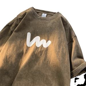 100% coton uni Vintage t-shirt hommes pierre lavé T-shirt logo personnalisé blanc noir surdimensionné lavage à l'acide T-shirt pour hommes - Product Image 1