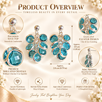 Boucles d'oreilles pendantes en alliage avec cristal bleu en forme de goutte de raisin, pierre ronde ovale, bijoux floraux pour soirée