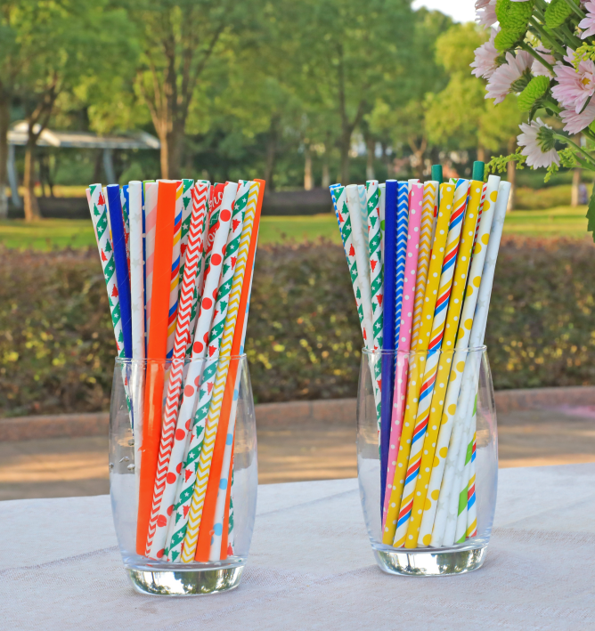 New Design 100% Biodegradable Disposable Paper Straw Customized Waterproof Colorful Drinking Straw for Party