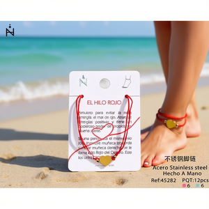 Chaîne de cheville en acier inoxydable plaqué or avec pendentif cœur El Hilo Rojo, style bohème, cadeau pour femme - Product Image 3