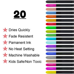 Ensemble de stylos marqueurs pour tissu de qualité supérieure avec 20 couleurs, pointe fine, marqueurs textiles pour projets artistiques personnalisés - Product Image 2