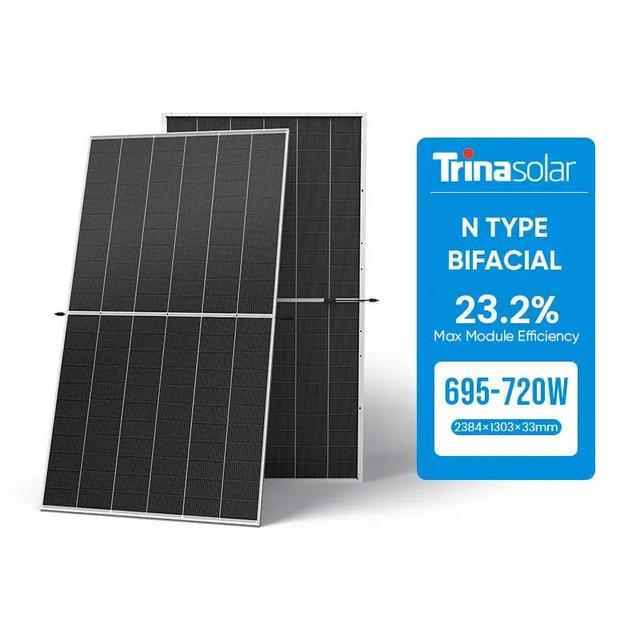 Bifacial Double Glass Trina Solar 720W Solar Panel with 23.2% Efficiency for Commercial and Industrial Solar Panel on Sale