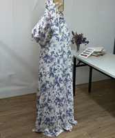 Abaya islamique pour femmes R-872, élégante, en mousseline de soie, longueur cheville, manches longues, coupe ample, motif floral, style Dubaï