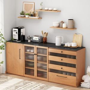 Solid Wood <b>Sideboard</b> <b>Storage</b> Cabinet Nordic Japanese Style Tea Cabinet Small Apartment Dining Room Wall Mounted Wine Dish - Product Image 4