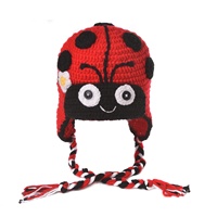 EFANBEANIE, gorro de mariquita de ganchillo personalizado para niñas, gorros de punto hechos a mano, personaje de dibujos animados rojo, estampado de letras de camuflaje, viaje