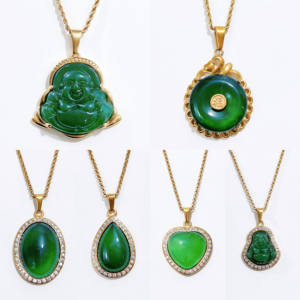 Collier <span class=keywords><strong>Bouddha</strong></span> Thaïlandais en <span class=keywords><strong>Jade</strong></span> Naturel avec Bordure en Cristal et Agate, Pendentif <span class=keywords><strong>Bouddha</strong></span> Maitreya Rire - Product Image 6