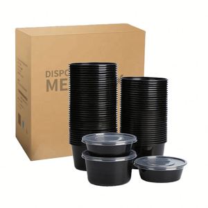 Saladiers carrés en plastique PP noir sans BPA, écologiques et sûrs, pour la préparation des repas à domicile, la salle de sport, la remise en forme et les régimes. - Product Image 1