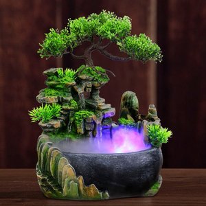 Modern Feng Shui Decoration Indoor Tabletop Waterfall Small Rockery Water Fountain With Atomization Effect