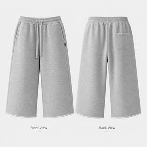 Pantaloni da Uomo Larghi e Corti in Felpa, Gamba Larga, in Maglia di Pile, con Bordi Sfrangiati, Elasticizzati, Dritti, in Jersey, Stile Skate, in Poliestere - Product Image 2