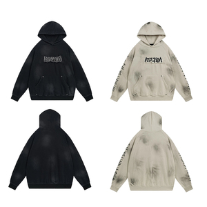 Sweat-shirt à capuche en molleton 100 % coton KingSen personnalisé, manches raglan, imprimé et brodé, effet vintage, streetwear pour homme - Product Image 2