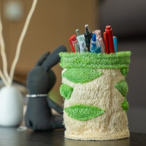 Porte-stylo en filet de loofah naturel fait main, décoration de bureau pour étudiants, rangement cylindrique, Zenidoo personnalisé pour entrepreneurs - Product Image 4