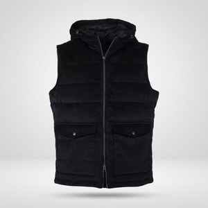Gilet matelassé sans manches à capuche noir pour homme avec fermeture éclair frontale double en métal – Vêtement décontracté pour homme pour l'hiver - Product Image 3
