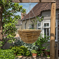 Support rond en rotin naturel en gros avec chaîne pour paniers suspendus de pépinière et de jardin (vente au détail)