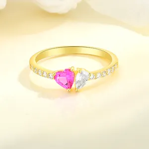 YILUN oro placcato anello promessa 925 argento Sterling cuore rosa zaffiro e bianco zirconi anello di fidanzamento unico per le donne