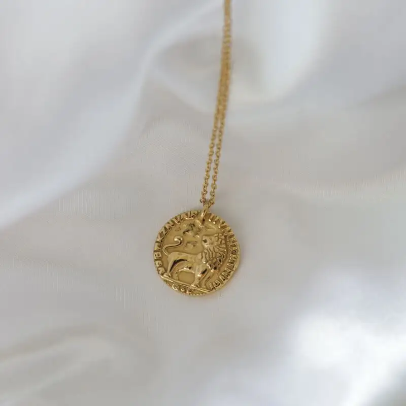 Joolim Jewelry 18K Gold Plated Lion Pendant Necklace Animal Stainless Steel Antique Finish Jewelry Wholesale