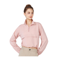 Veste coupe courte légère pour femme avec col montant et demi-zip, ourlet à cordon de serrage, manches longues, coupe-vent d'extérieur pour la randonnée et la course à pied