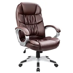 Роскошное модное кожаное кресло для руководителей с высокой спинкой, коричневое вращающееся офисное кресло для гостей