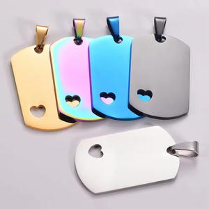 Placa de grabado en blanco de identificación personalizada, collar de acero inoxidable con forma de corazón hueco, abalorio, etiquetas para perros, accesorios colgantes - Product Image 2