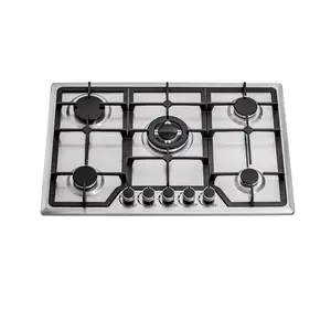 OEM ODM Service Built in Gas Hob Five Burners Cast Iron Cooking Appliance Powerful Stainless Steel Built in Gas Stove