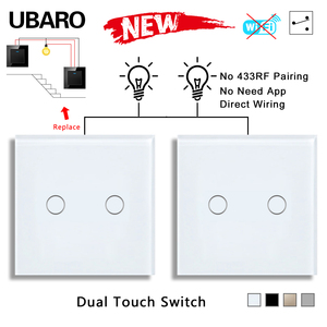 Công tắc đèn tường EU <span class=keywords><strong>Touch</strong></span> 2Gang 2Way, dây dẫn trực tiếp, không cần WiFi, không cần ứng dụng, không cần ghép nối, dùng cho cầu thang, phòng ngủ. - Product Image 1