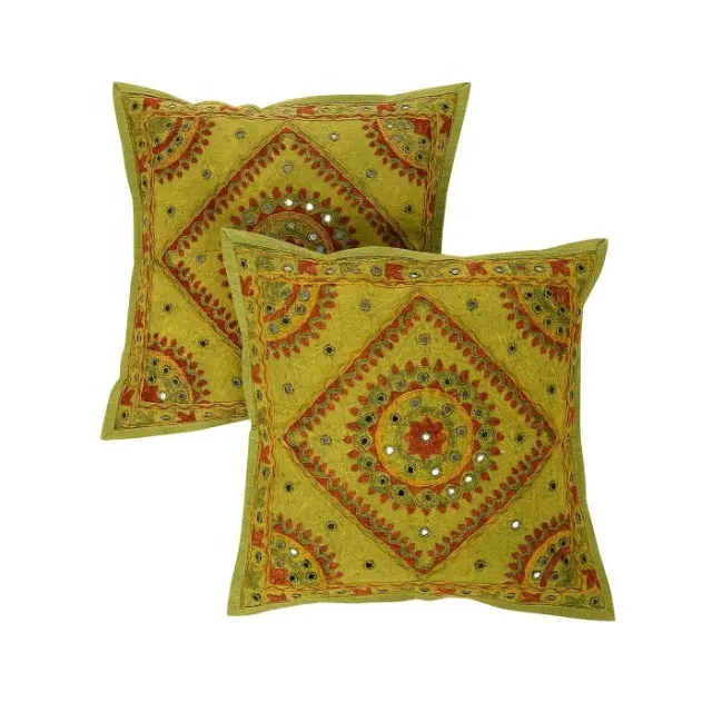 Housse de coussin brodée à la main, taie d'oreiller indienne en coton, avec tissu tissé à la main, nouveauté